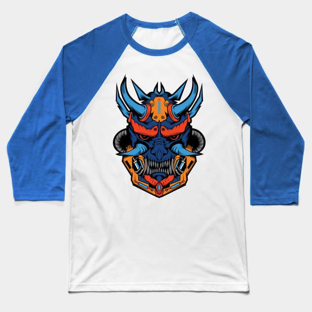 Angry Samurai Mecha Head Baseball T-Shirt by blackdesain99